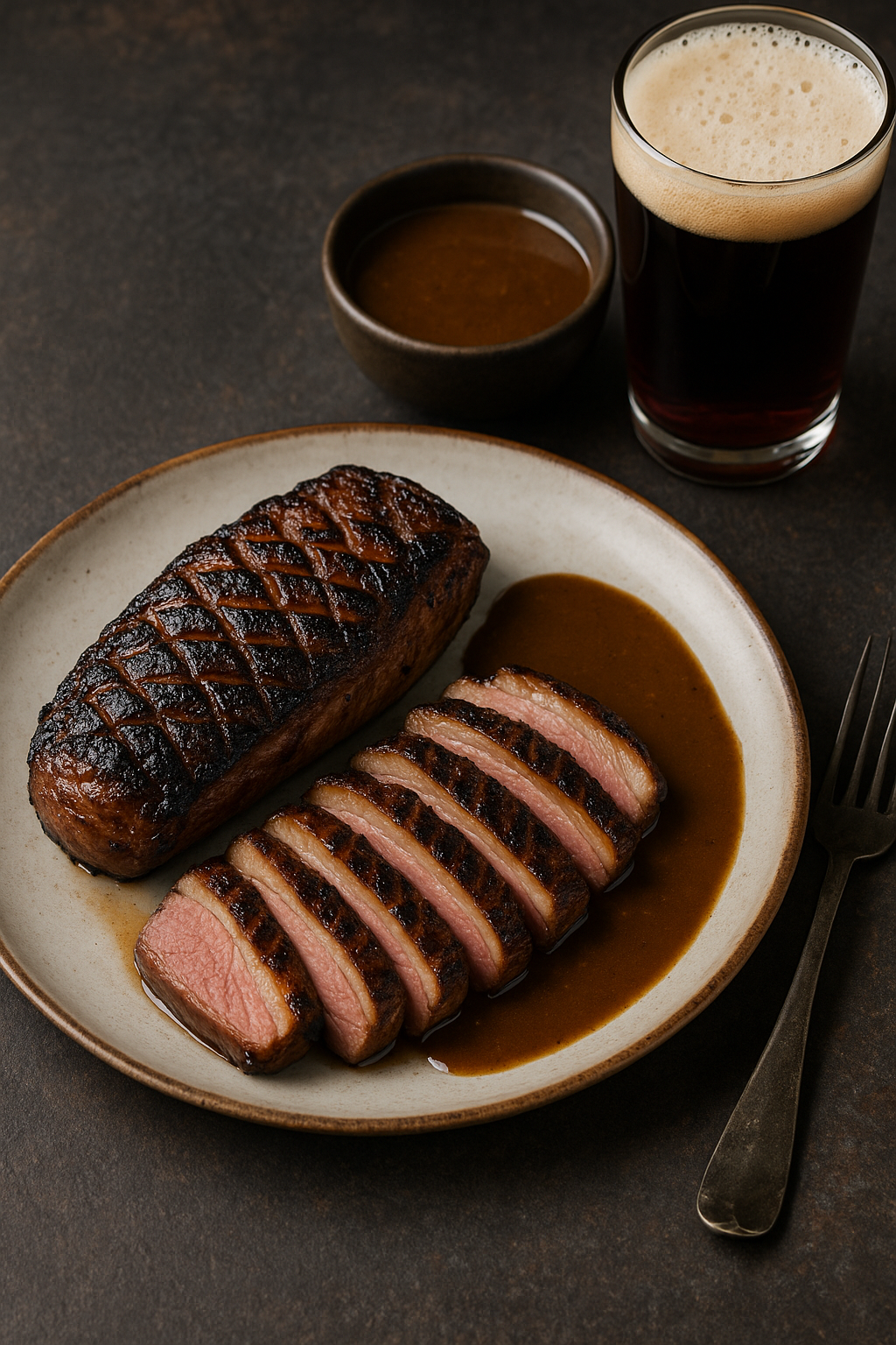 Magret de Canard Grillé, Sauce Brune à la Bière