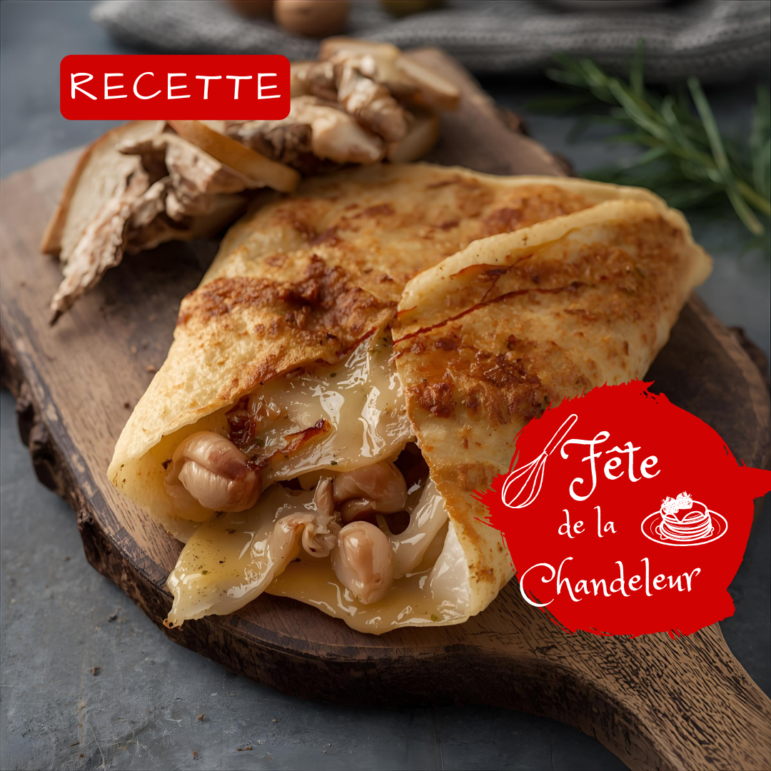 Crêpe salée au Munster rôti, poire & noisettes