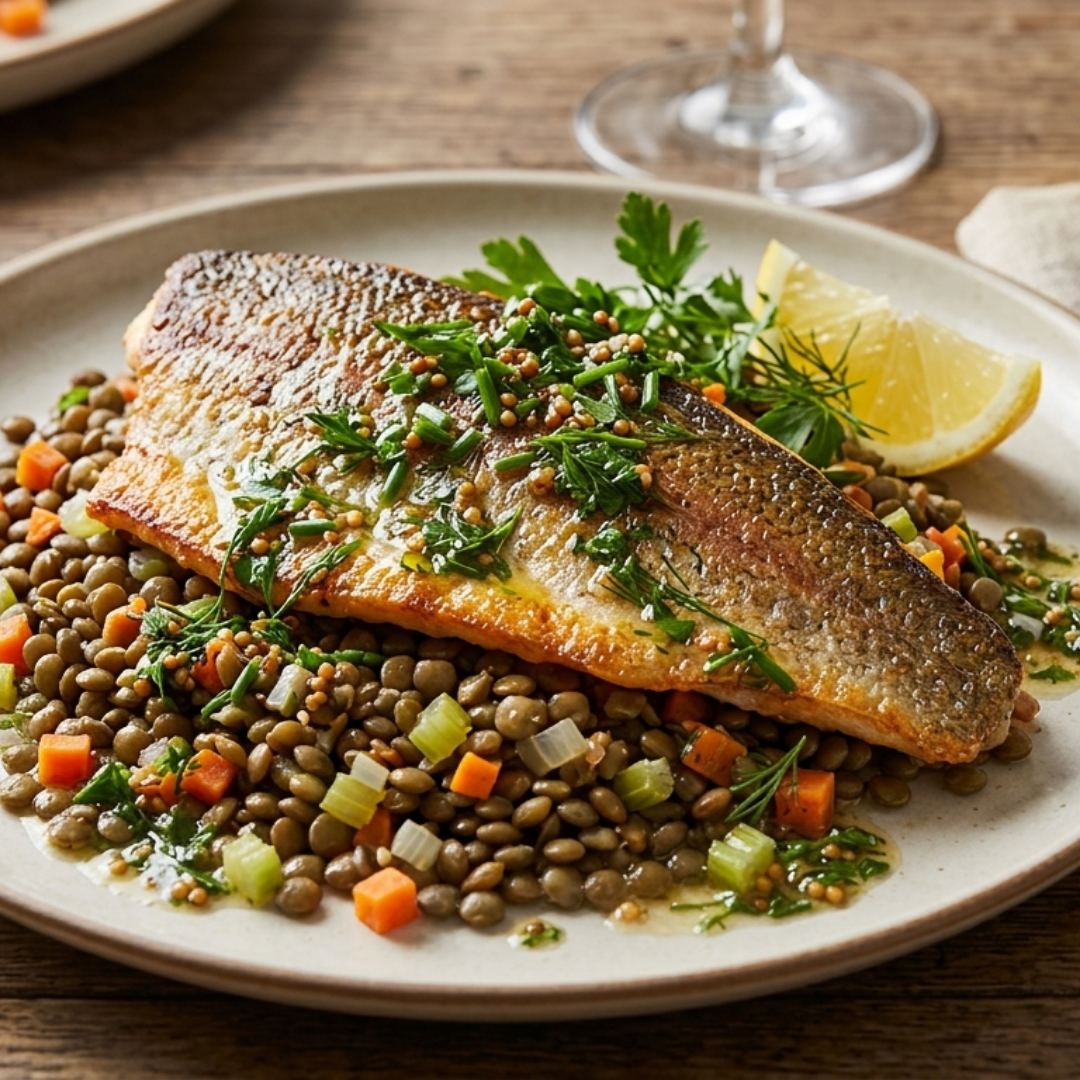 Filet de Truite et Lentilles Vertes : Recette Bistronomique